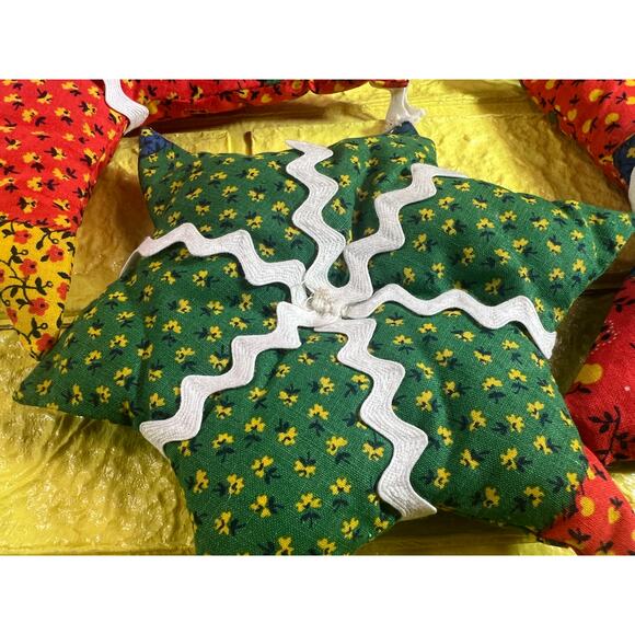 Vintage Christmas Hand Sewn Cloth Fabric Stuffed Star Ornaments Tree Set 11 - Picture 10 of 16